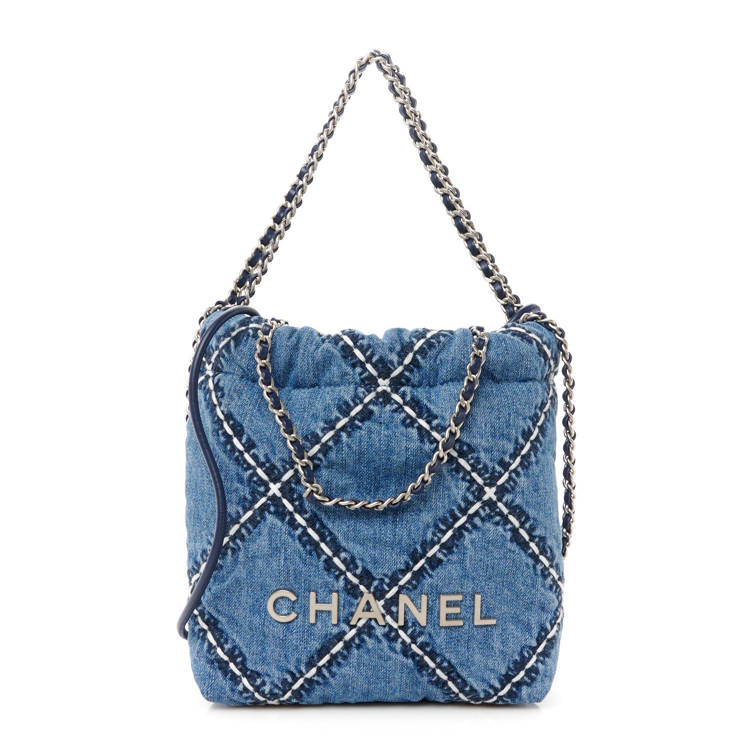 Chanel Denim Stitched Quilted Mini Chanel 22 Blue 1 of 12