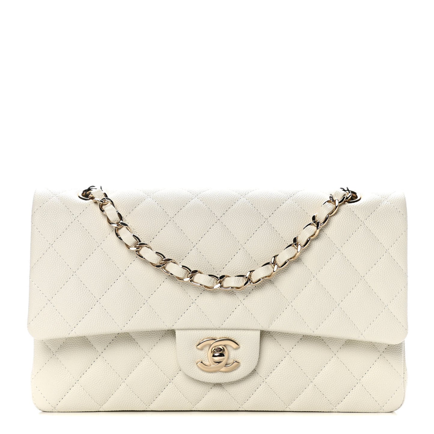 Caviar Quilted Medium Double Flap White