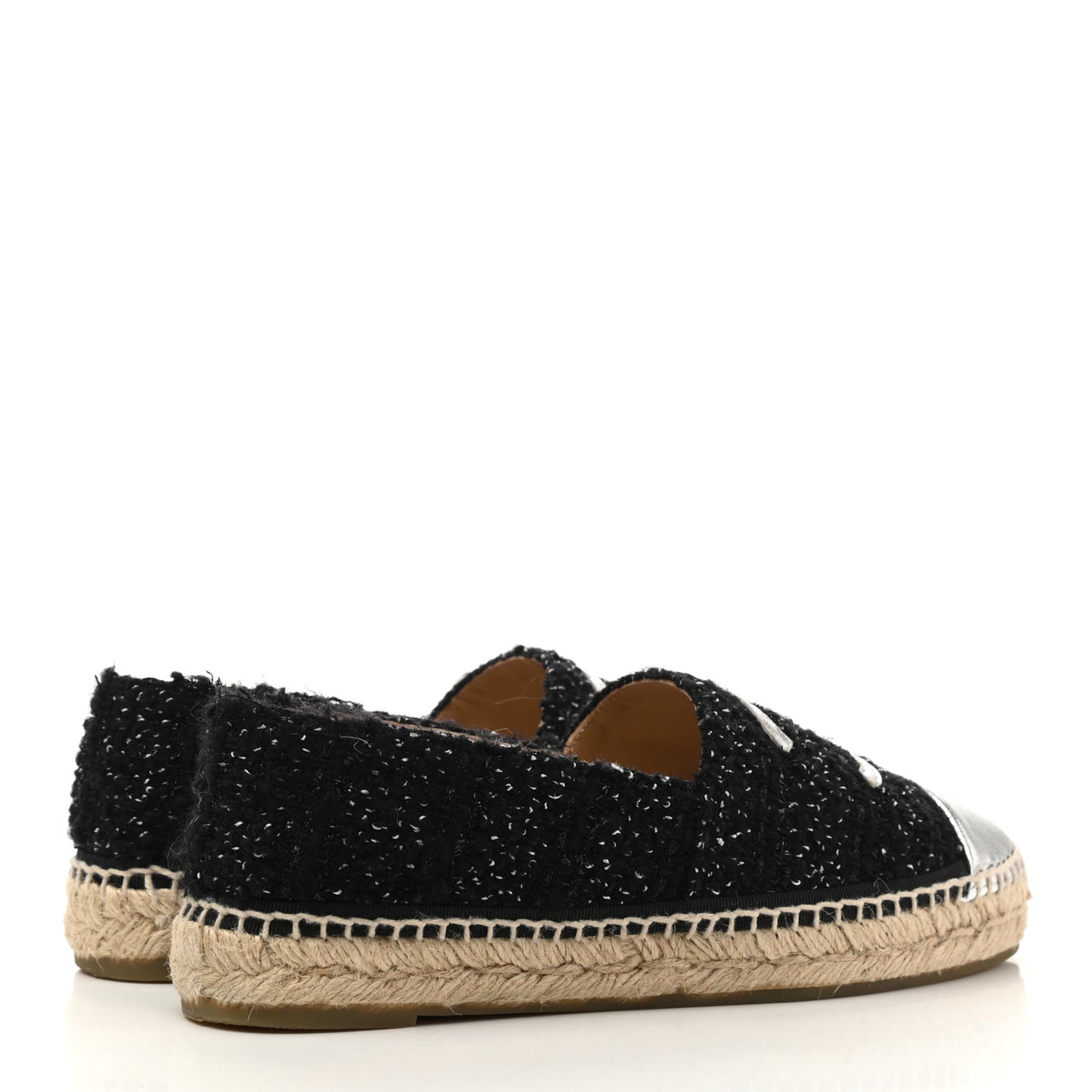 Metallic Lambskin Tweed CC Espadrilles 39 Black Silver