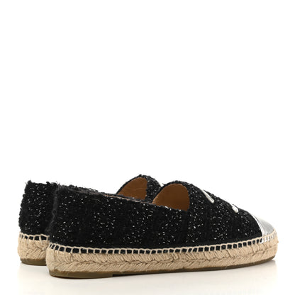 Chanel Metallic Lambskin Tweed CC Espadrilles 39 Black Silver 4 of 9
