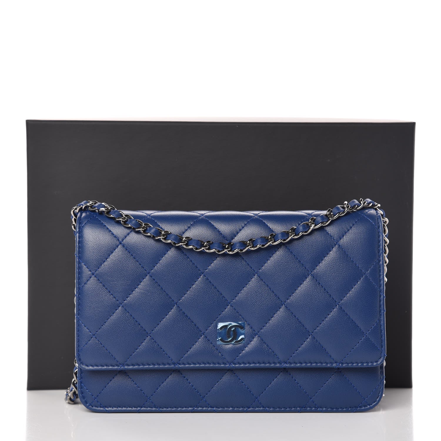 Chanel Lambskin Quilted Wallet On Chain WOC Dark Blue 11 of 11
