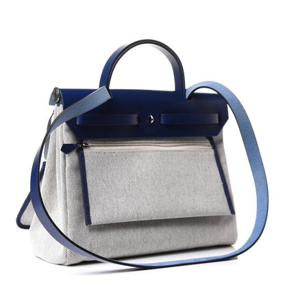 Hermes Vache Hunter Toile H Brides de Gala Herbag Zip Retourne 31 PM Bleu De France Ecru Black 3 of 11