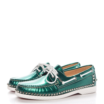 Christian Louboutin Glossy Patent Steckel Spike Flats 39.5 Green Silver 3 of 8