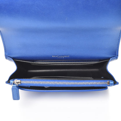 Saint Laurent Metallic Calfskin Monogram Sunset Chain Wallet Blue Royal 6 of 10