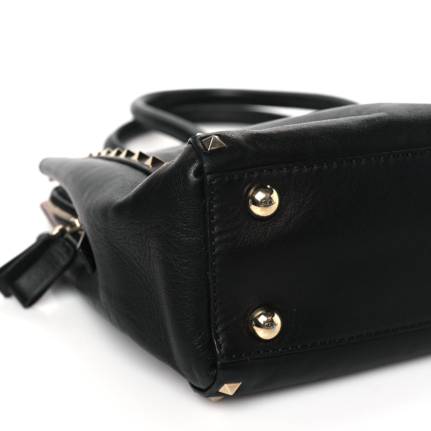 Vitello Small Rockstud Top Handle Tote Black