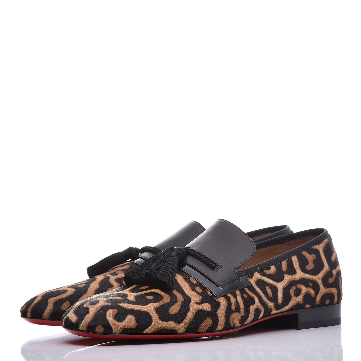 Leopard Print Pony Hair Mens By the Sofa Flat Loafers 43 Black Brown