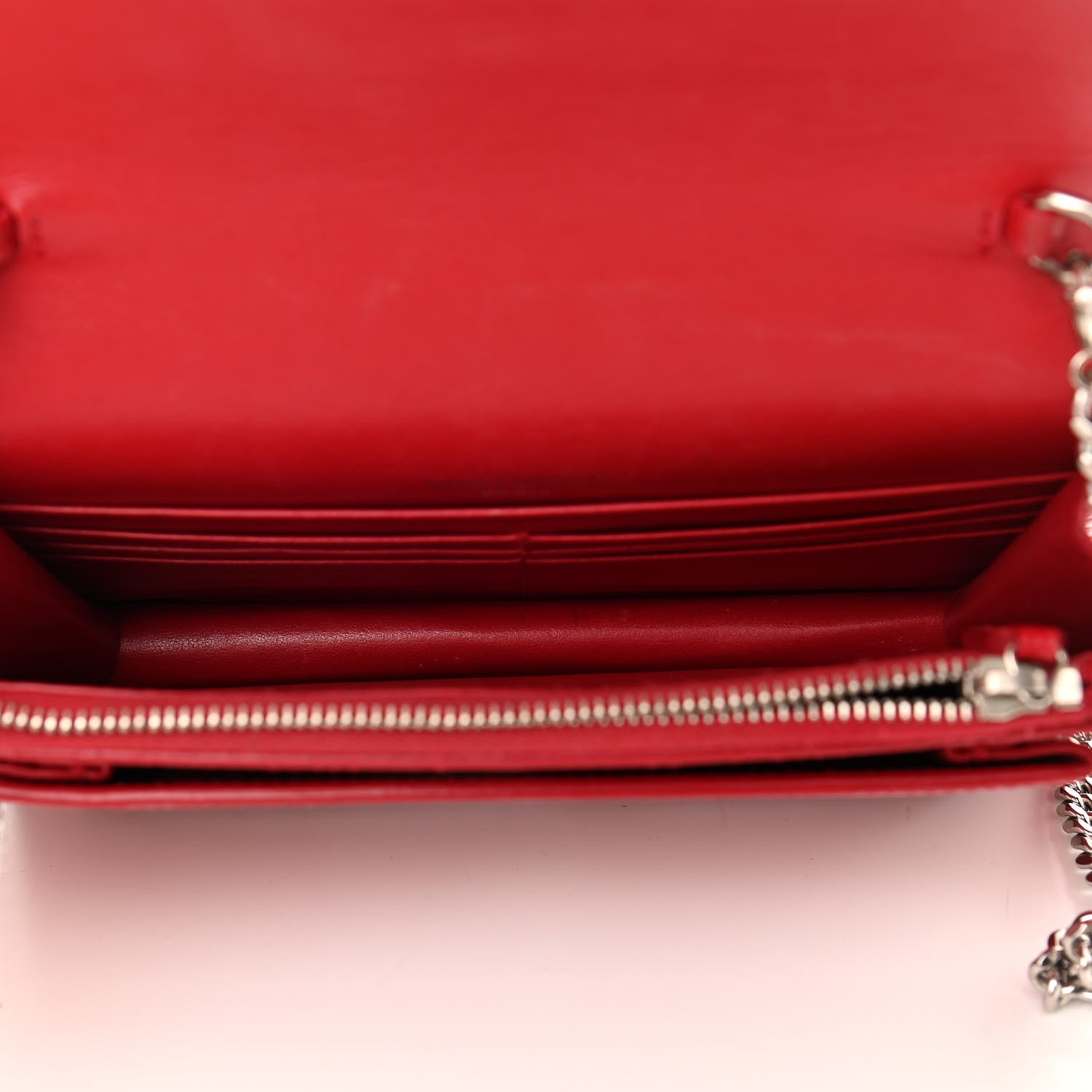 Saint Laurent Calfskin Crocodile Embossed Monogram Sunset Chain Wallet Rouge Eros 5 of 10