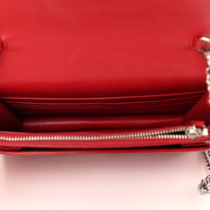 Saint Laurent Calfskin Crocodile Embossed Monogram Sunset Chain Wallet Rouge Eros 5 of 10