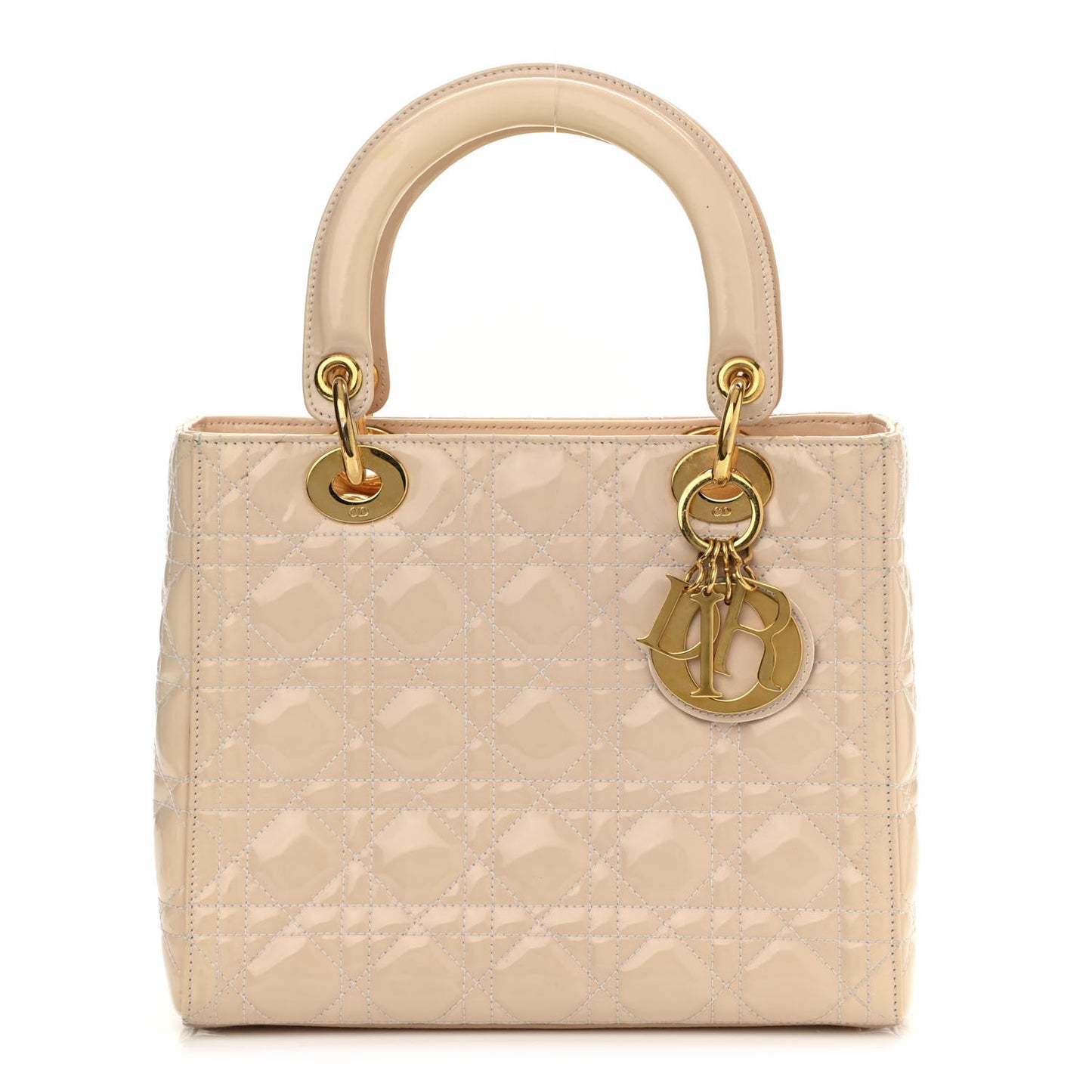 Patent Cannage Medium Lady Dior Beige