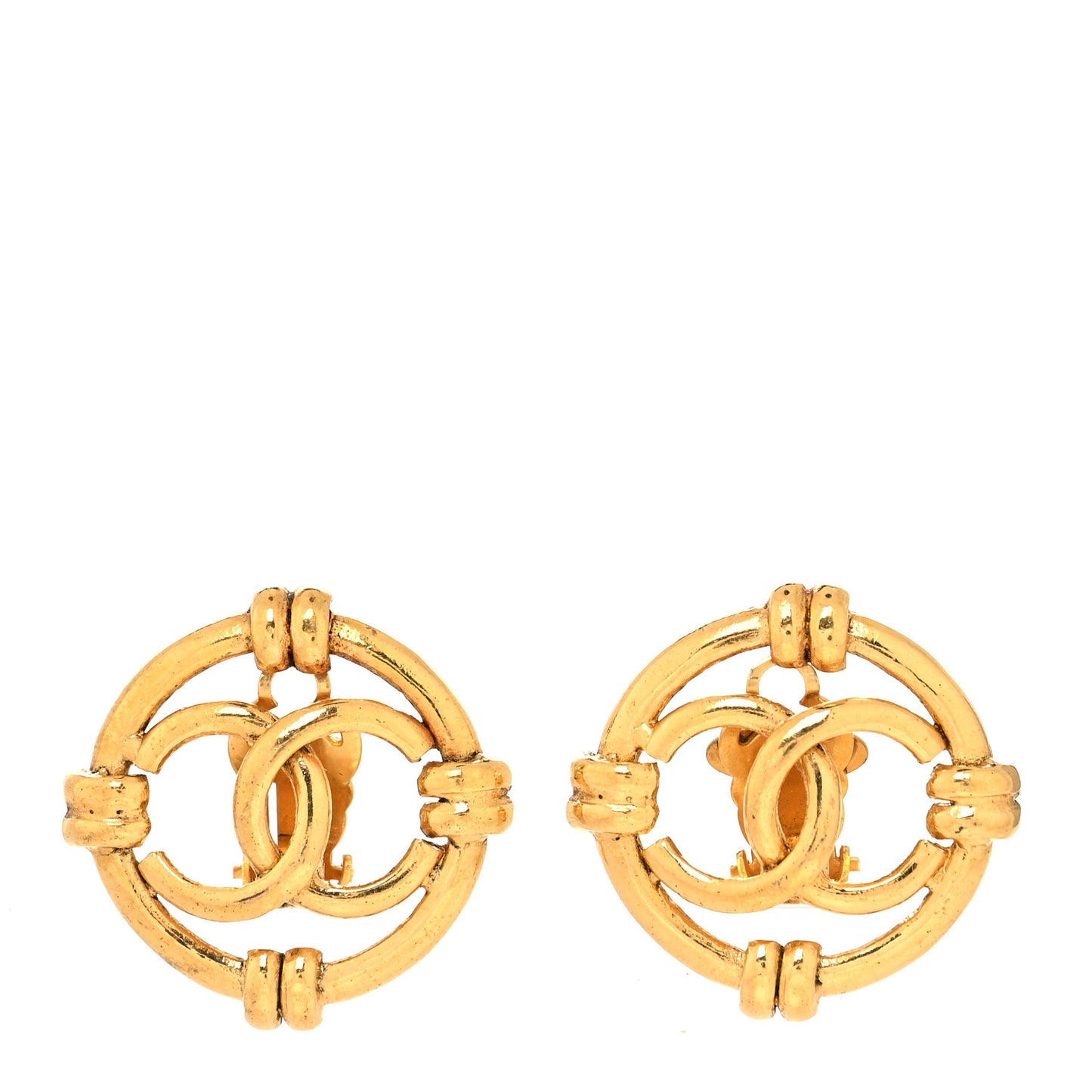Metal Round CC Clip On Earrings Gold