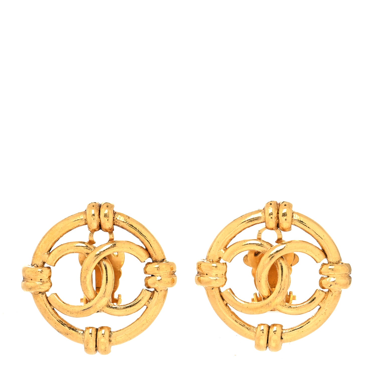 Chanel Metal Round CC Clip On Earrings Gold 1 of 6