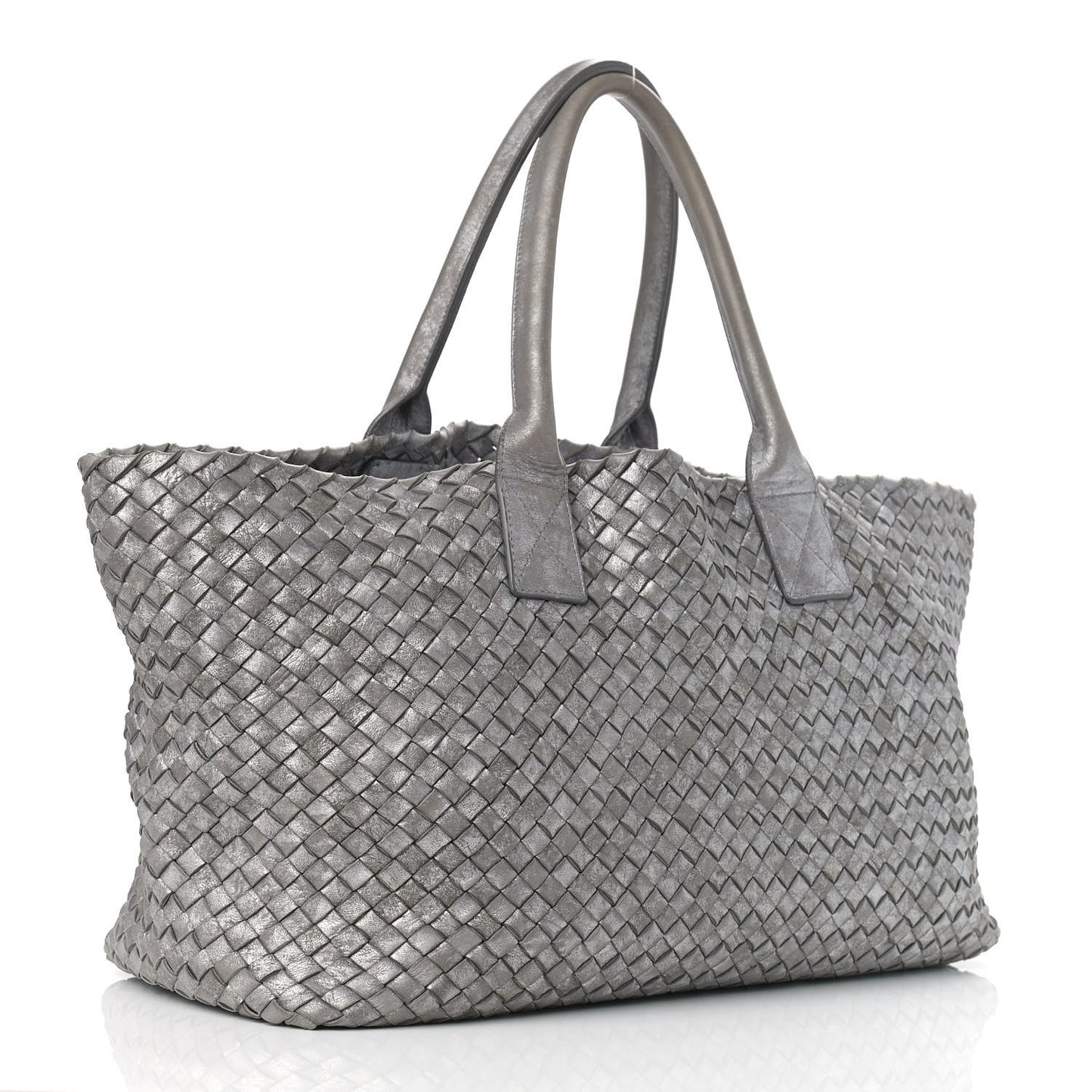 Metallic Nappa Intrecciato Medium Moon Cabat Silver