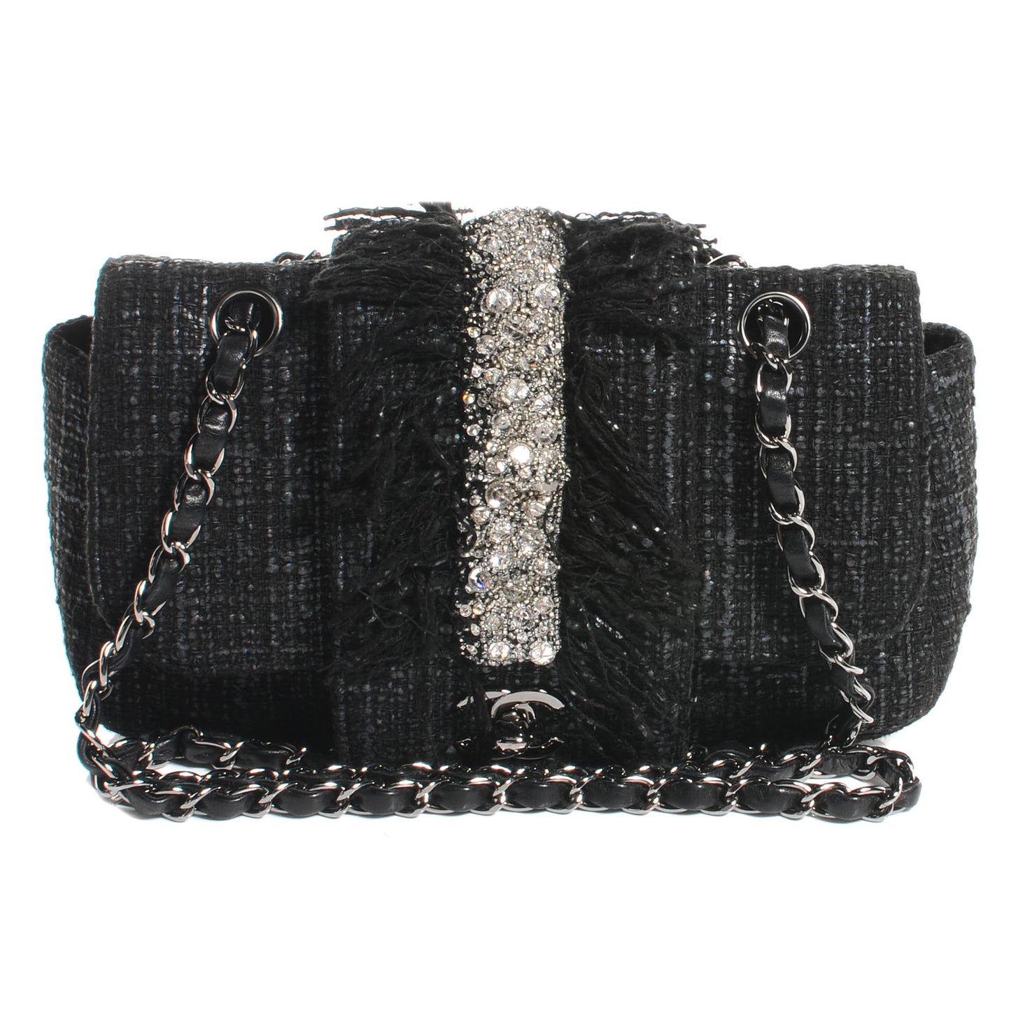 Tweed Swarovski Crystal Small Flap Black
