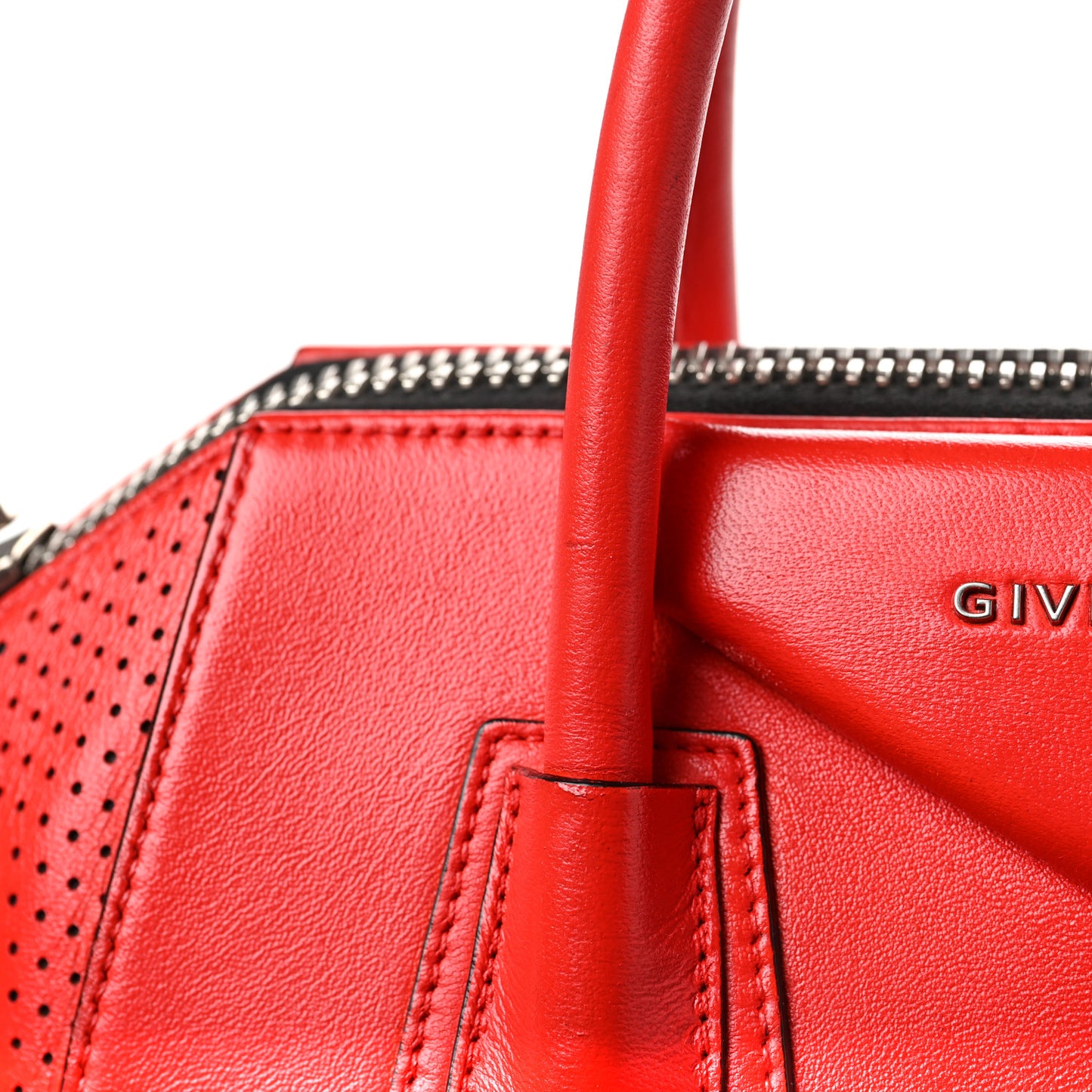 Lambskin Perforated Small Antigona Pop Red