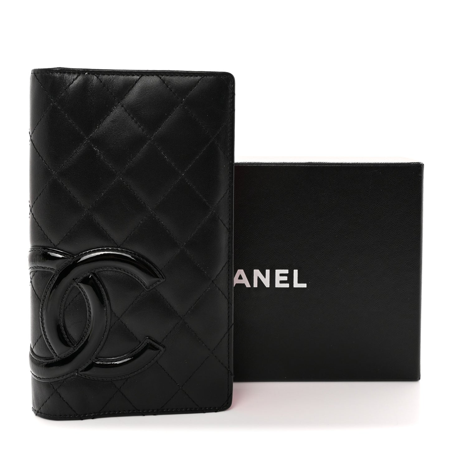 Calfskin Quilted Cambon Yen Wallet Black