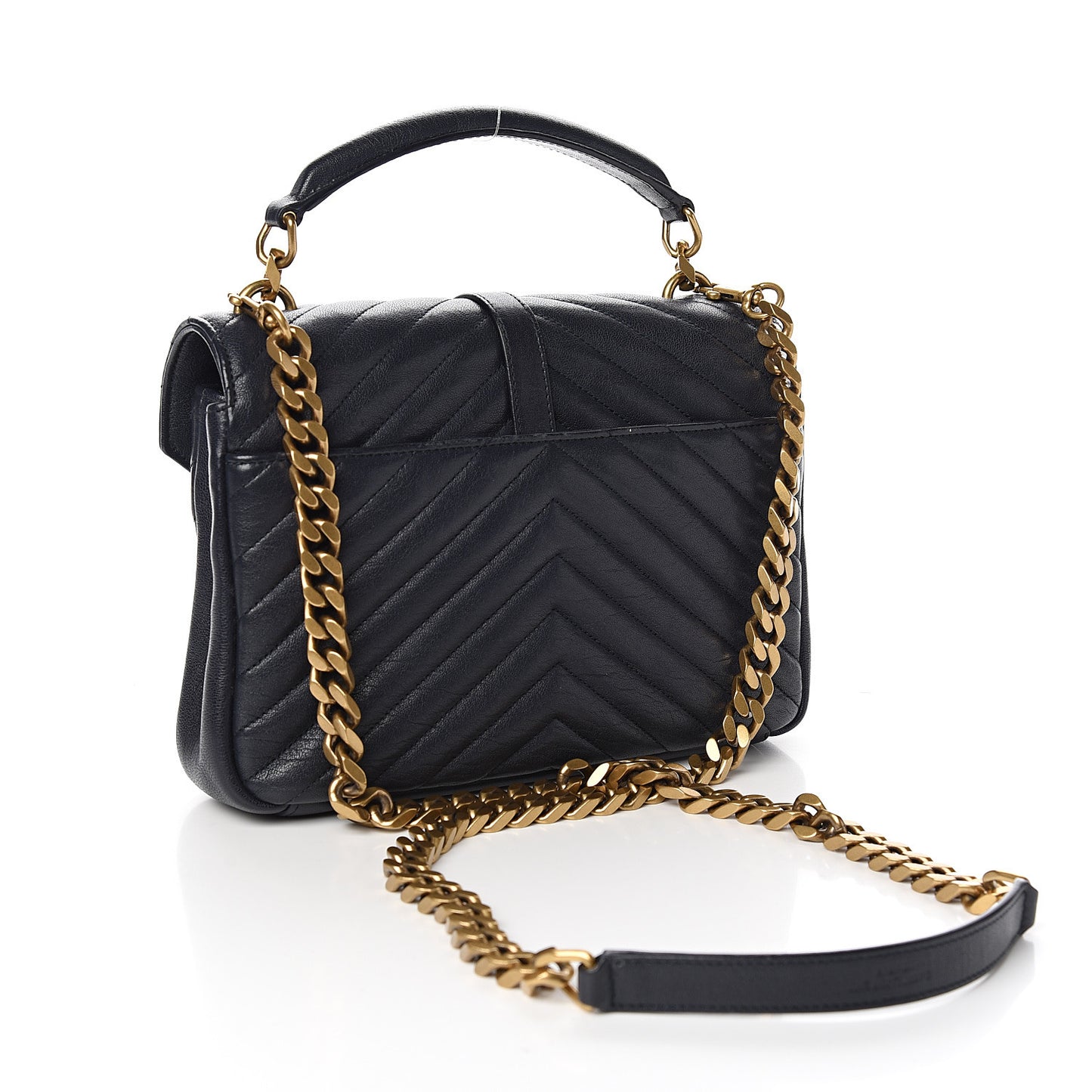 Sheepskin Matelasse Chevron Monogram Medium College Bag Deep Marine