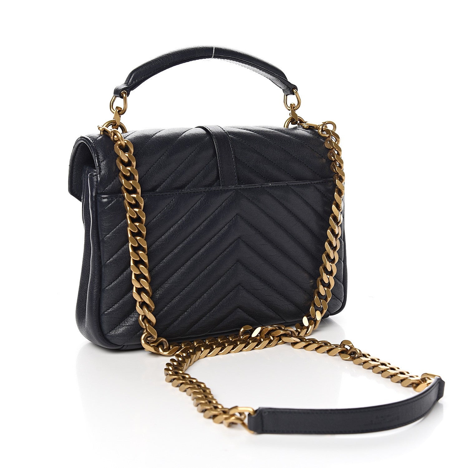 Saint Laurent Sheepskin Matelasse Chevron Monogram Medium College Bag Deep Marine 2 of 8