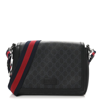 Gucci GG Supreme Monogram Appia Calfskin Web Crossbody Bag Black Grey 1 of 10