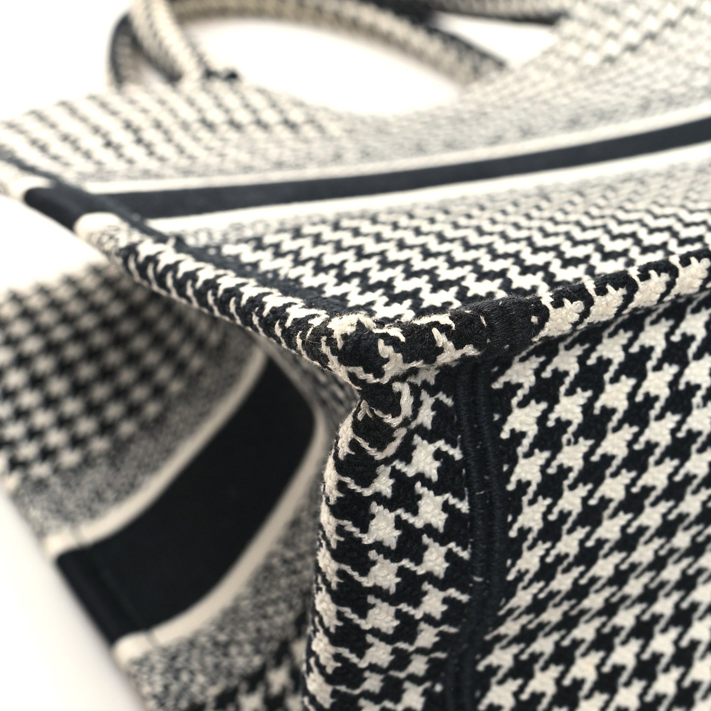Canvas Houndstooth Embroidered Medium Book Tote Black White