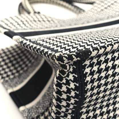 Christian Dior Canvas Houndstooth Embroidered Medium Book Tote Black White 11 of 13