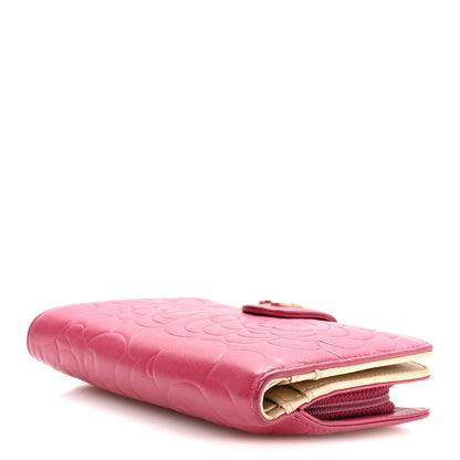Chanel Lambskin Camellia Embossed L-Zip Pocket Wallet Pink 4 of 9