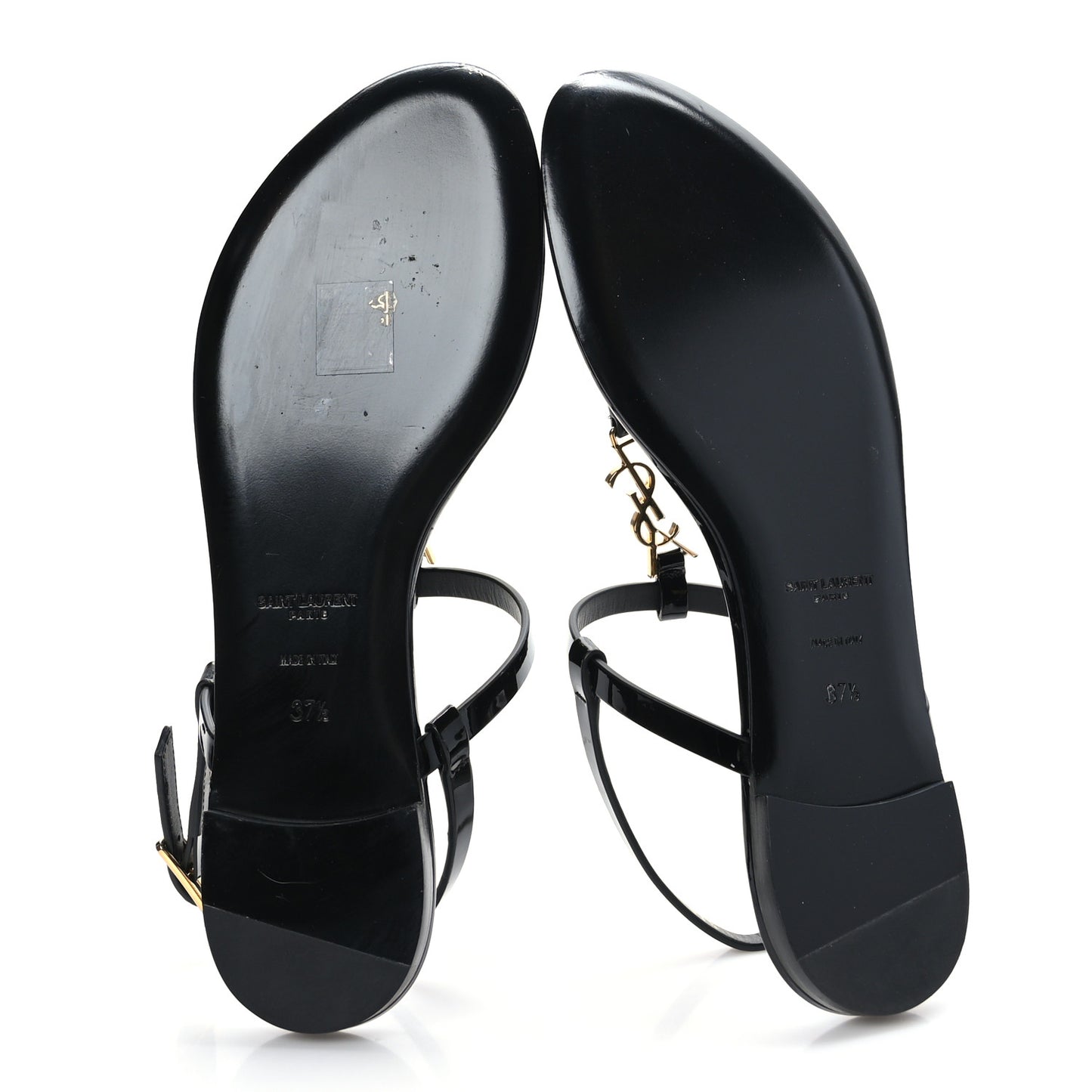 Patent Calfskin Cassandra Monogram Sandals 37.5 Black
