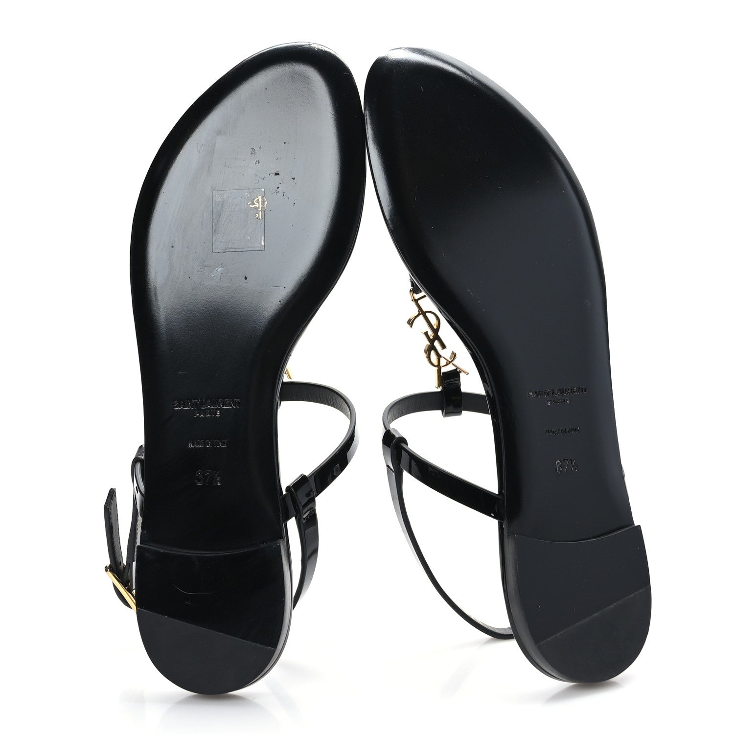 Saint Laurent Patent Calfskin Cassandra Monogram Sandals 37.5 Black 5 of 8