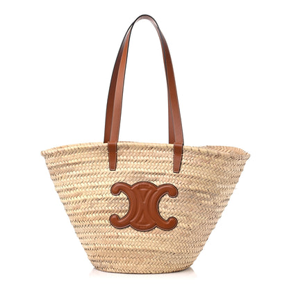 Celine Raffia Calfskin Triomphe Medium Panier Tan 1 of 11