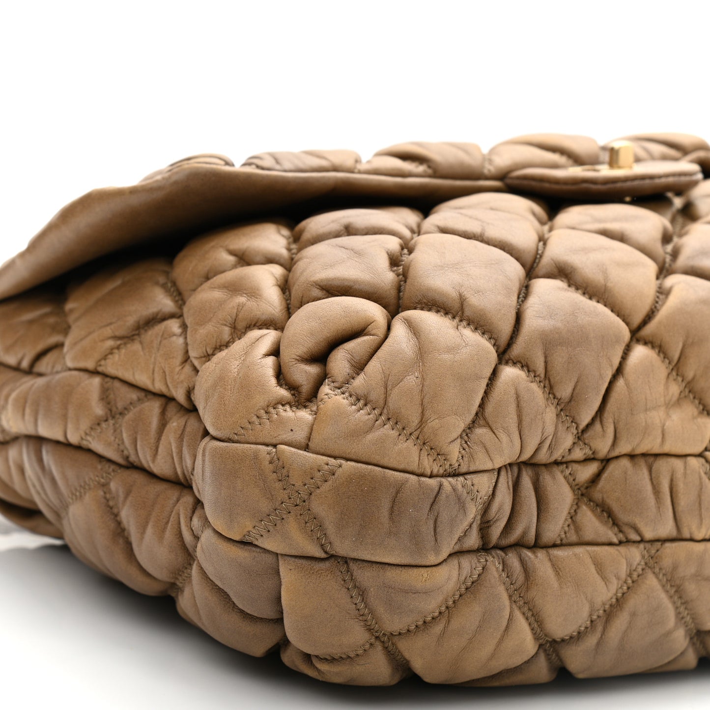 Lambskin Bubble Quilt Flap Brown