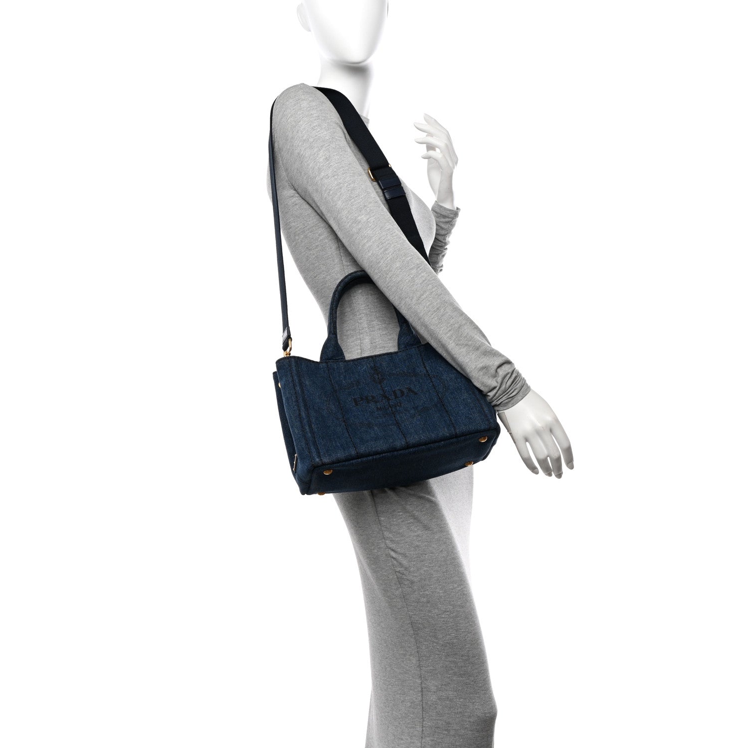 Prada Denim Small Logo Tote Bleu 2 of 10