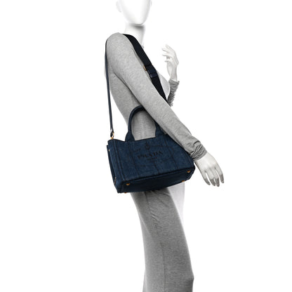 Prada Denim Small Logo Tote Bleu 2 of 10