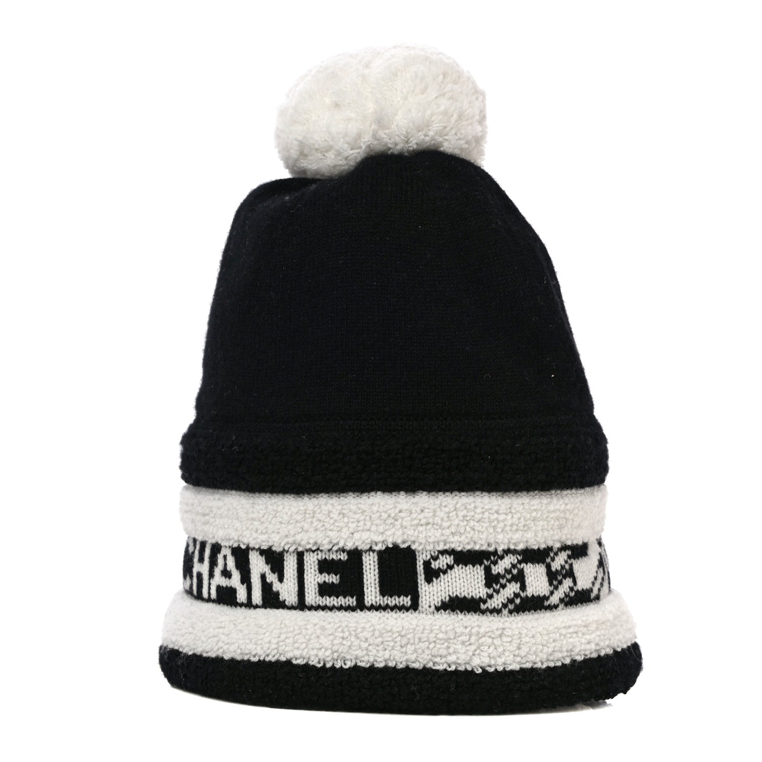 Chanel Cashmere CC Beanie Hat Ecru Black 2 of 10