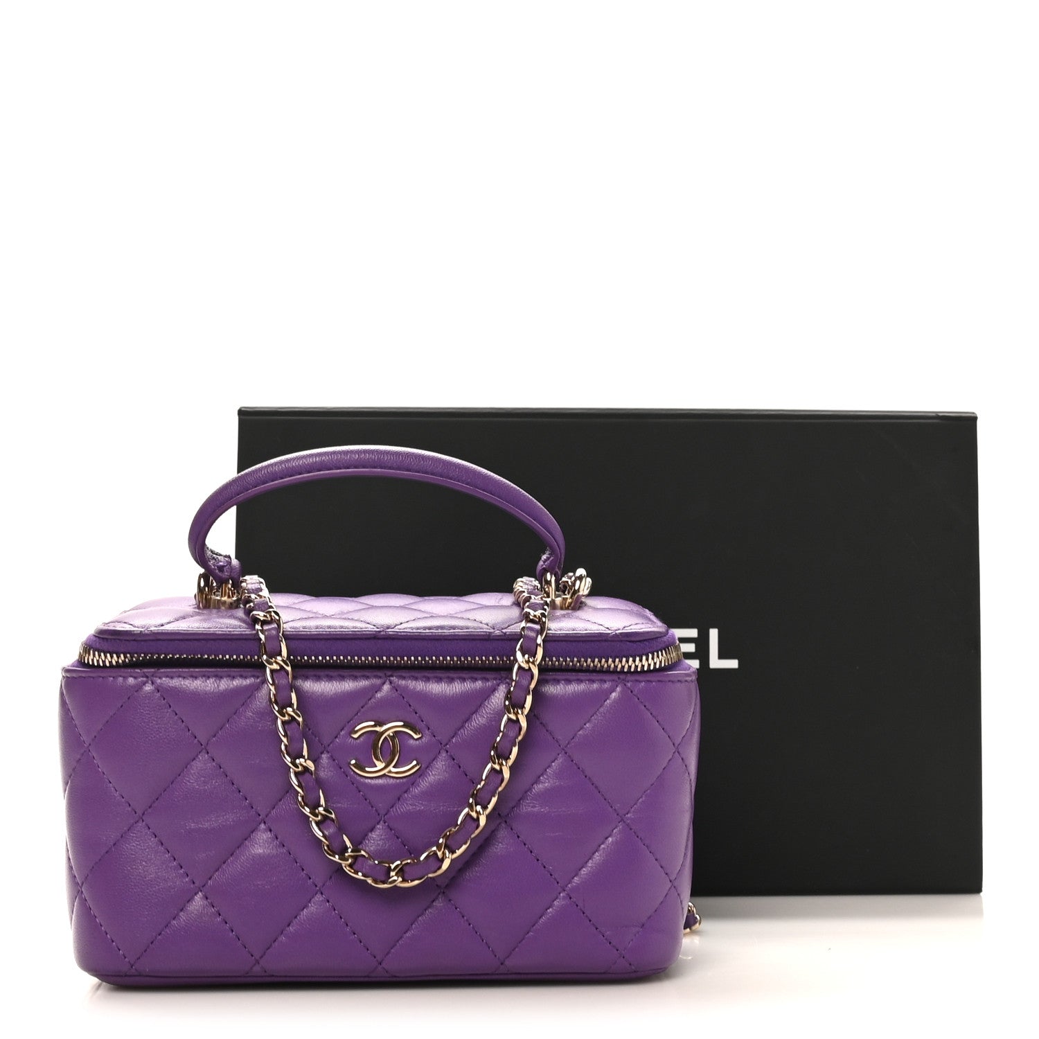 Chanel Lambskin Quilted Small Top Handle Vanity Case With Chain Purple 11 of 11