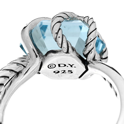 David Yurman Sterling Silver Diamond Blue Topaz 10mm Cable Wrap Ring 48 4.5 6 of 6