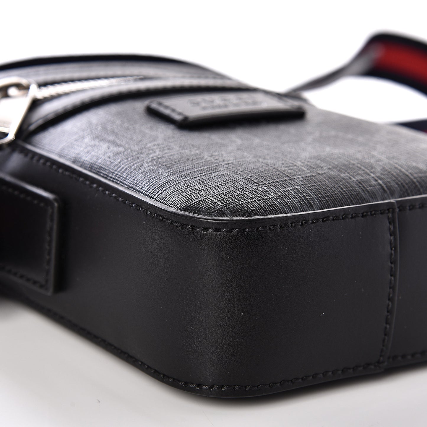 GG Supreme Monogram Appia Calfskin Web Small Camera Messenger Bag Black Grey