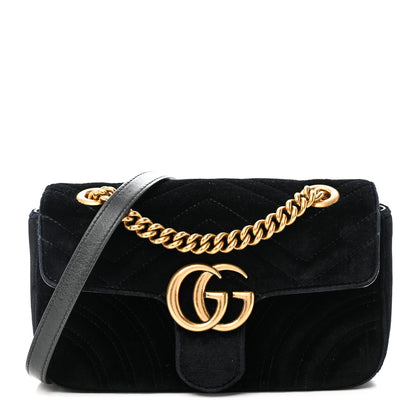 Gucci Velvet Matelasse Mini GG Marmont Shoulder Bag Black 75/30 Black 1 of 10