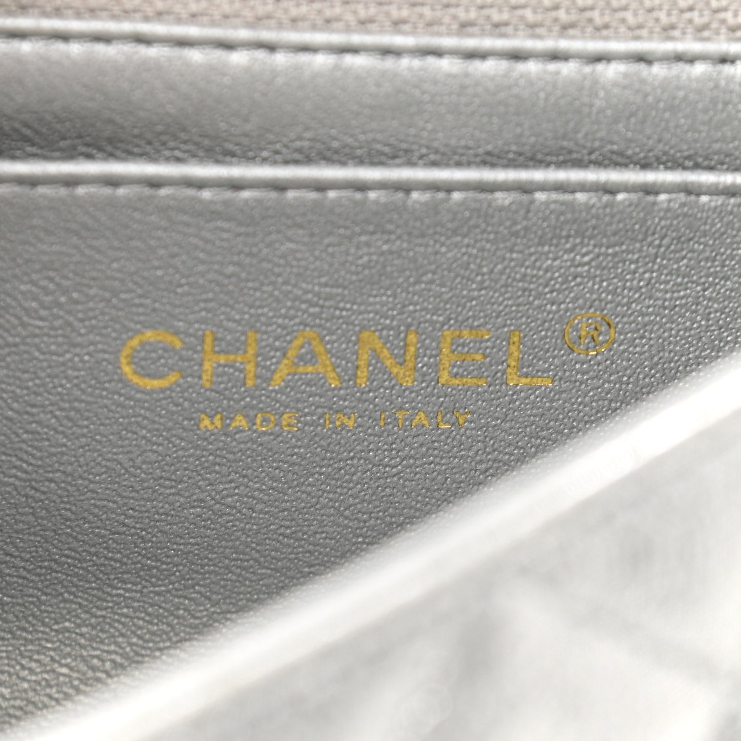 Iridescent Calfskin Quilted Mini Rectangular Flap Silver