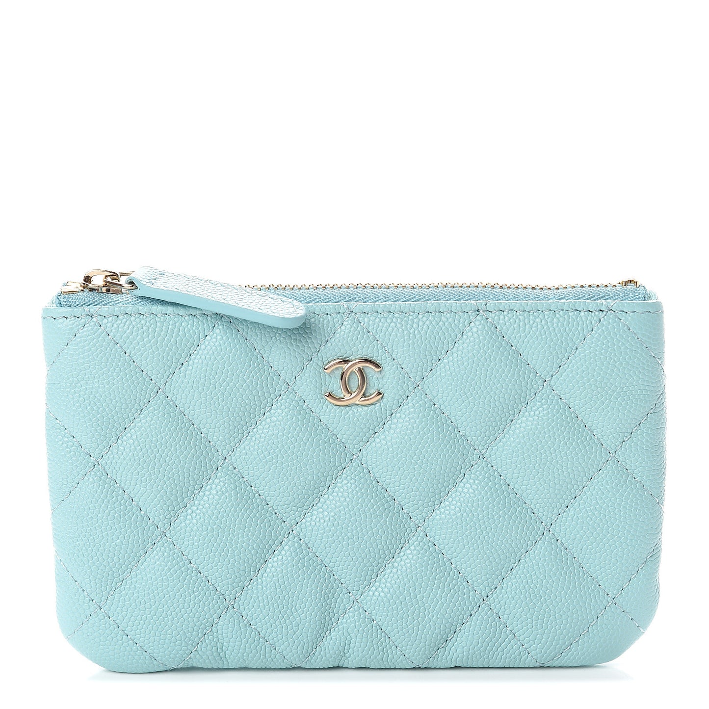 Caviar Quilted Small Cosmetic Case Light Blue