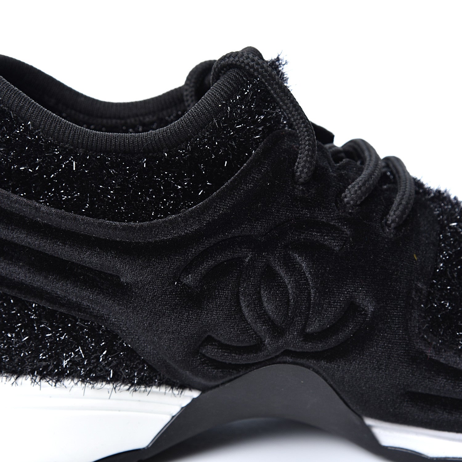 Chanel Stretch Fabric Velvet CC Sneakers 40.5 Black 7 of 10