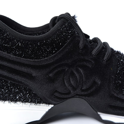Chanel Stretch Fabric Velvet CC Sneakers 40.5 Black 7 of 10