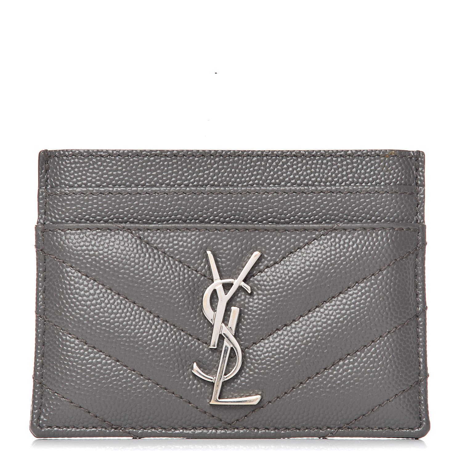 Saint Laurent Grain De Poudre Matelasse Chevron Monogram Credit Card Case Coal 1 of 8
