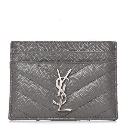 Saint Laurent Grain De Poudre Matelasse Chevron Monogram Credit Card Case Coal 1 of 8