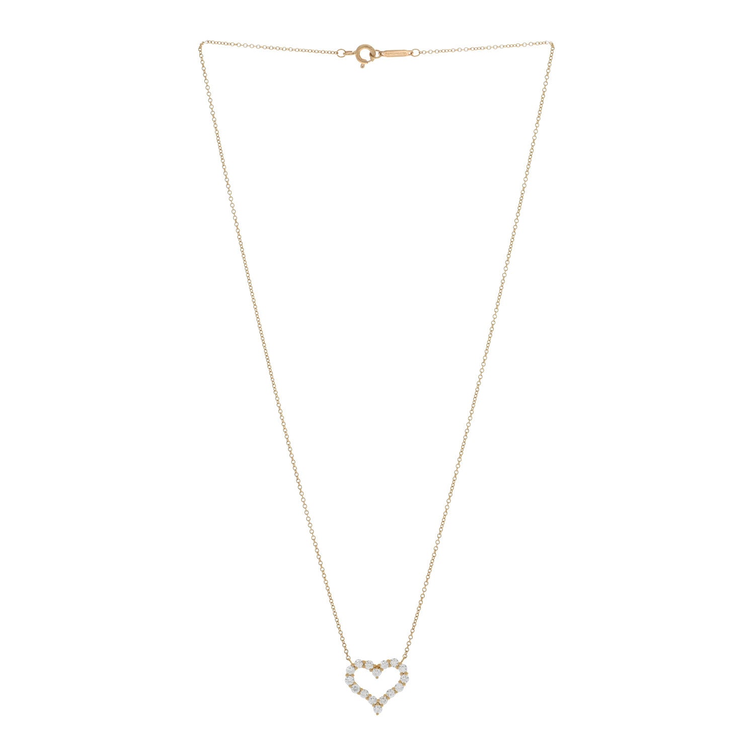 Tiffany 18K Yellow Gold Diamond Small  Heart Pendant Necklace 3 of 4