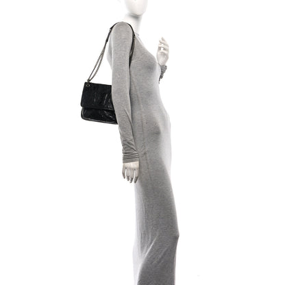Saint Laurent Crinkled Calfskin Matelasse Monogram Baby Niki Chain Satchel Black 2 of 12