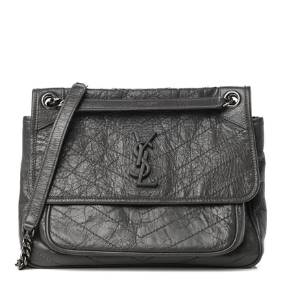Saint Laurent Crinkled Calfskin Matelasse Monogram Medium Niki Chain Satchel Asphalt 1 of 4