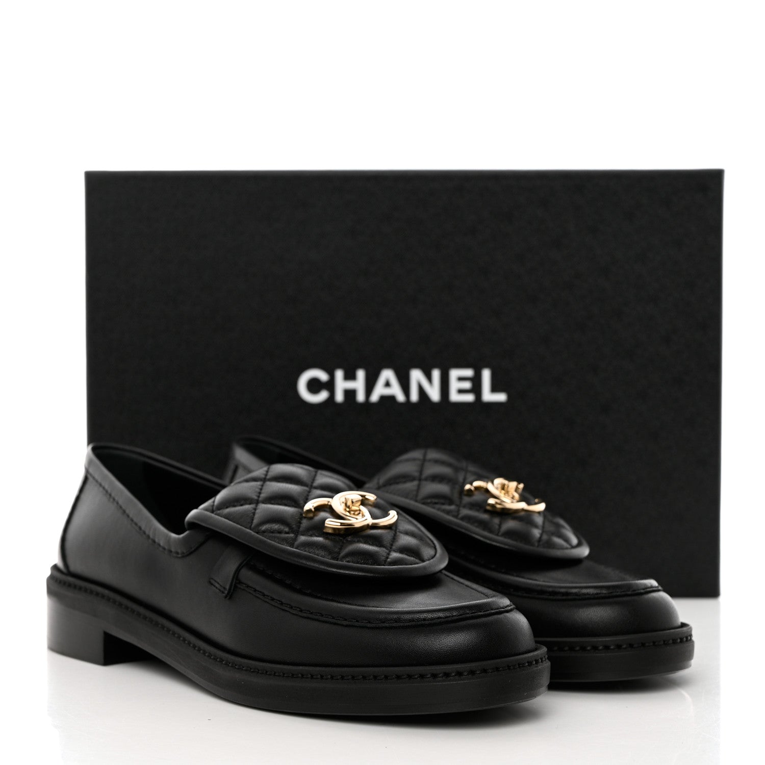 Chanel Lambskin Quilted CC Turnlock Loafers 38 Black 10 of 10
