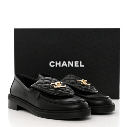 Chanel Lambskin Quilted CC Turnlock Loafers 38 Black 10 of 10