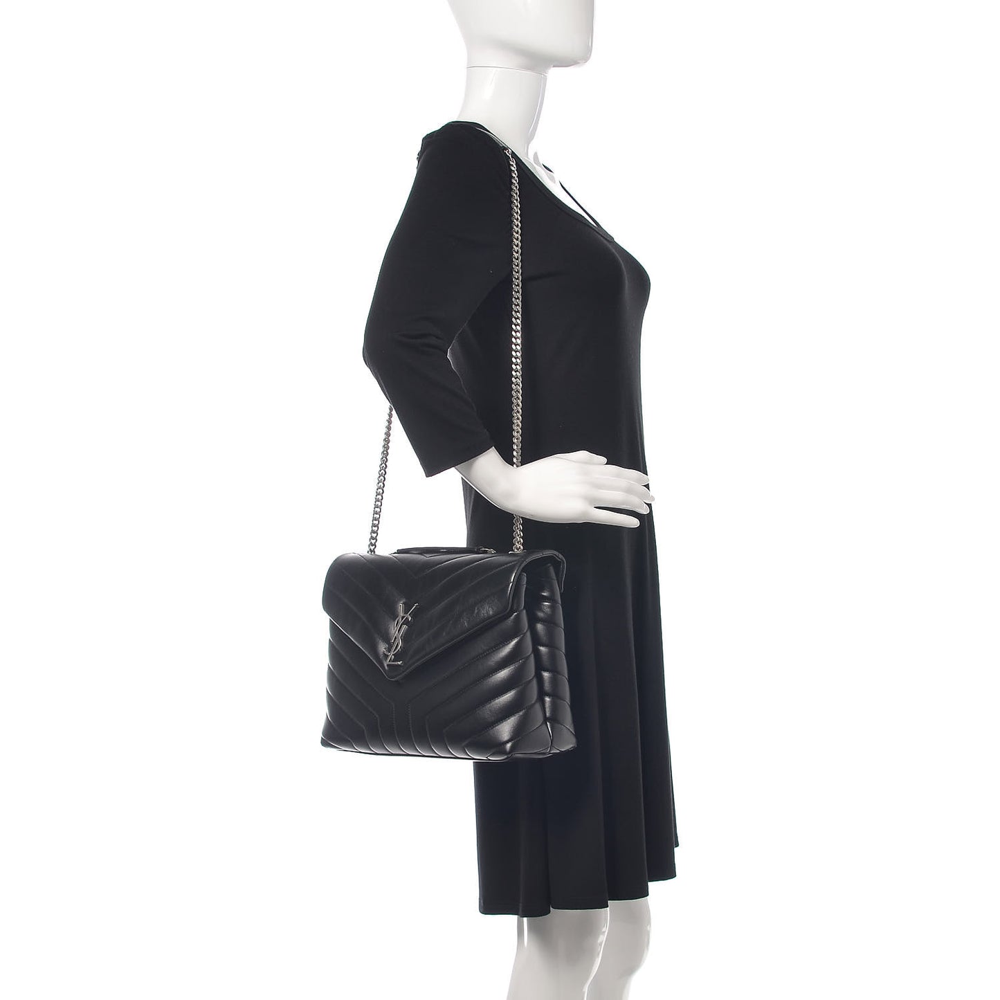 Calfskin Y Quilted Monogram Medium Loulou Chain Satchel Black