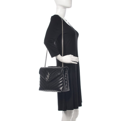 Saint Laurent Calfskin Y Quilted Monogram Medium Loulou Chain Satchel Black 2 of 11