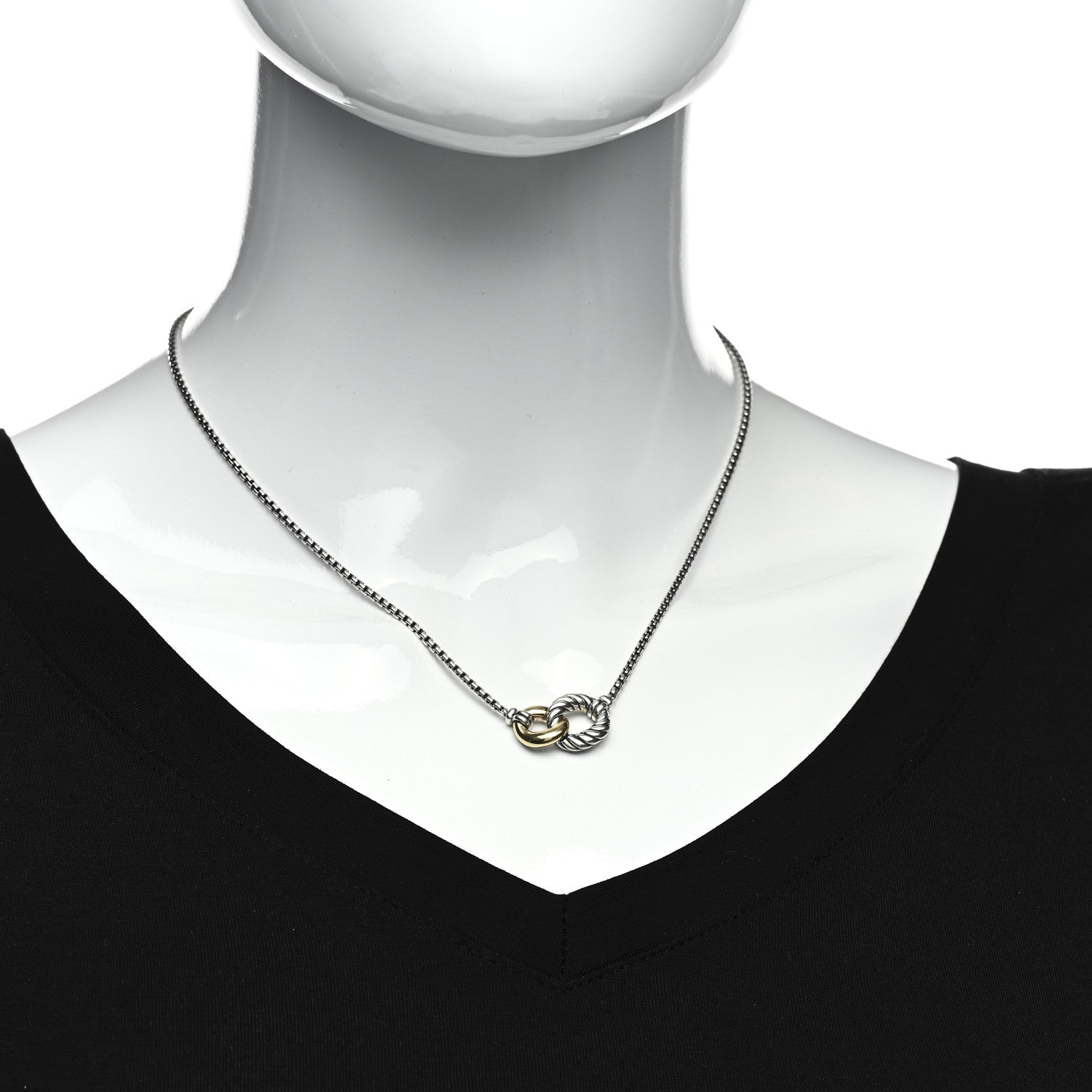 David Yurman Sterling Silver 18K Yellow Gold Belmont Pendant Necklace 2 of 4